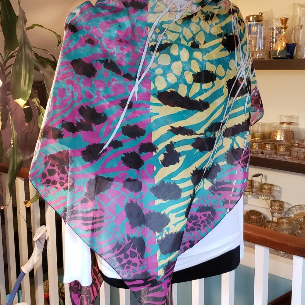 Large Leopard Sillouett Sheer Colorful Shawl Scarf